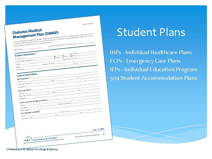 Student Plans IHPs - Individual Healthcare Plans ECPs - Emergency Care Plans IEPs -