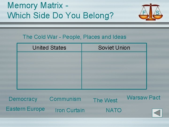 Memory Matrix Which Side Do You Belong? F S The Cold War - People,