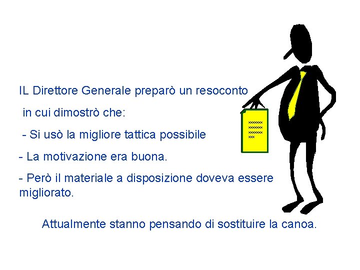 IL Direttore Generale preparò un resoconto in cui dimostrò che: - Si usò la