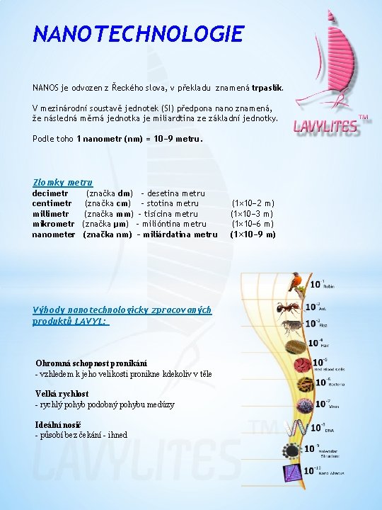 NANOTECHNOLOGIE NANOS je odvozen z Řeckého slova, v překladu znamená trpaslík. V mezinárodní soustavě