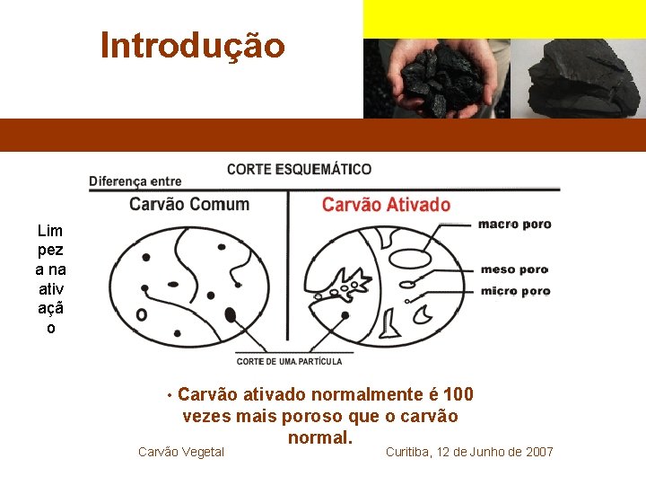 Introdução Lim pez a na ativ açã o • Carvão ativado normalmente é 100