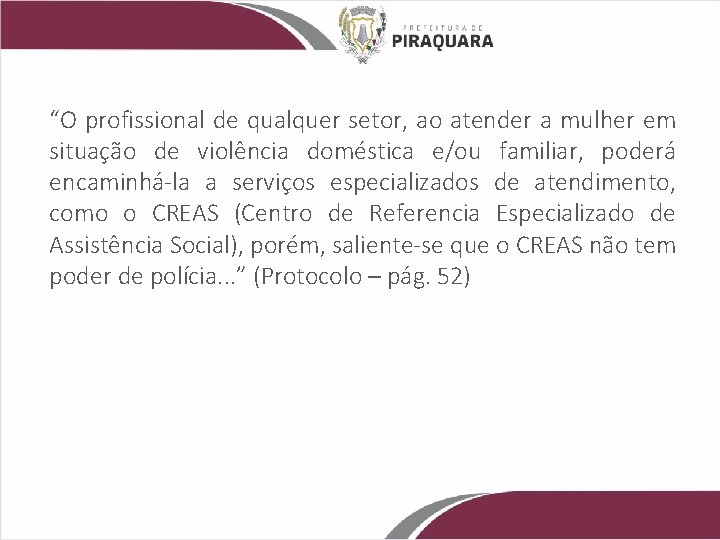 “O profissional de qualquer setor, ao atender a mulher em situação de violência doméstica