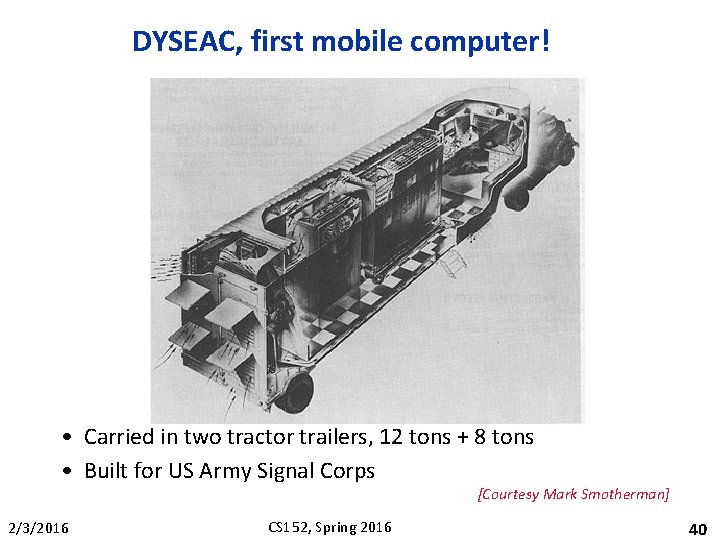 DYSEAC, first mobile computer! • Carried in two tractor trailers, 12 tons + 8