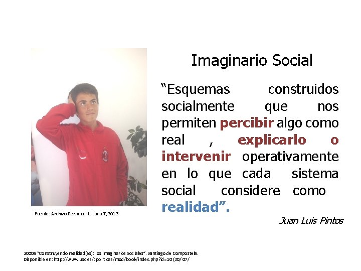 Imaginario Social Fuente: Archivo Personal L. Luna T, 2013. “Esquemas construidos socialmente que nos