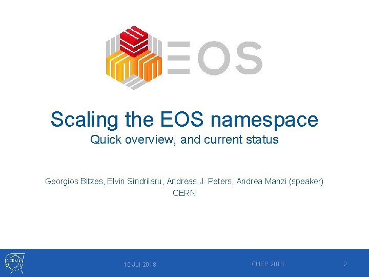Scaling the EOS namespace Quick overview, and current status Georgios Bitzes, Elvin Sindrilaru, Andreas