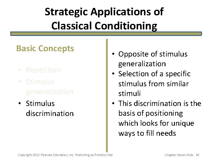 Strategic Applications of Classical Conditioning Basic Concepts • Repetition • Stimulus generalization • Stimulus Strategic Applications of Classical Conditioning Basic Concepts • Repetition • Stimulus generalization • Stimulus