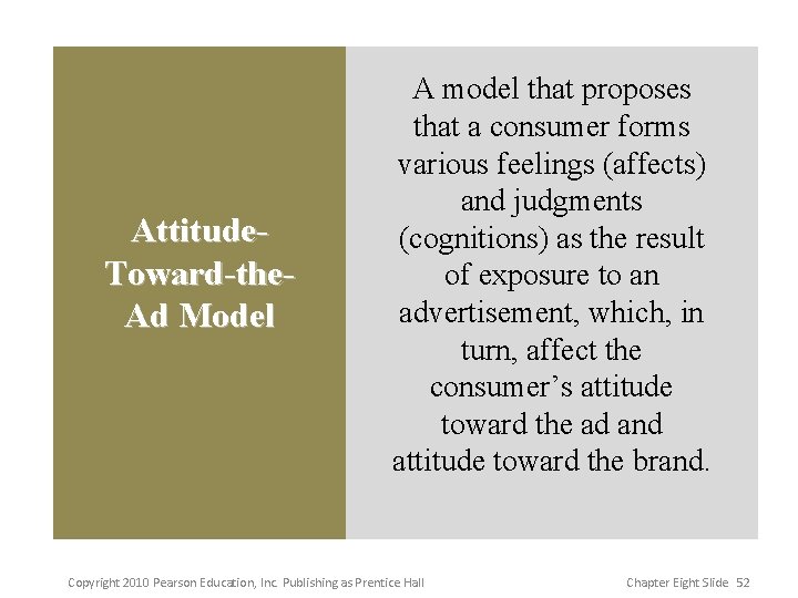 Attitude. Toward-the. Ad Model A model that proposes that a consumer forms various feelings Attitude. Toward-the. Ad Model A model that proposes that a consumer forms various feelings
