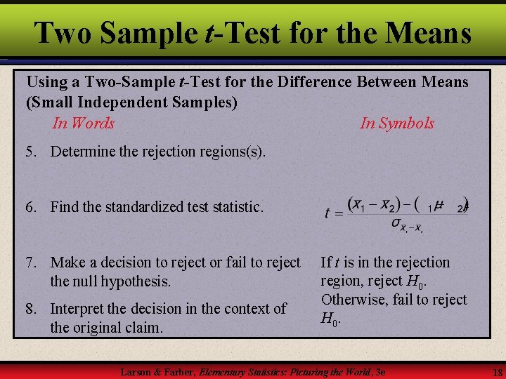 Two Sample t-Test for the Means Using a Two-Sample t-Test for the Difference Between