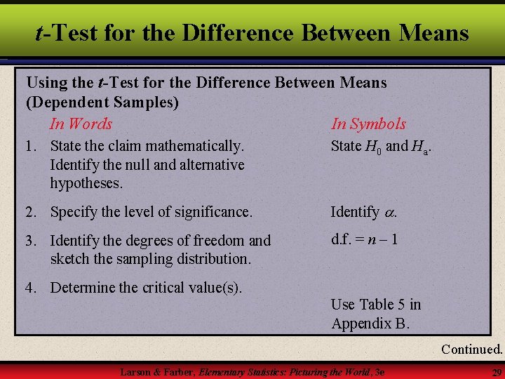 t-Test for the Difference Between Means Using the t-Test for the Difference Between Means