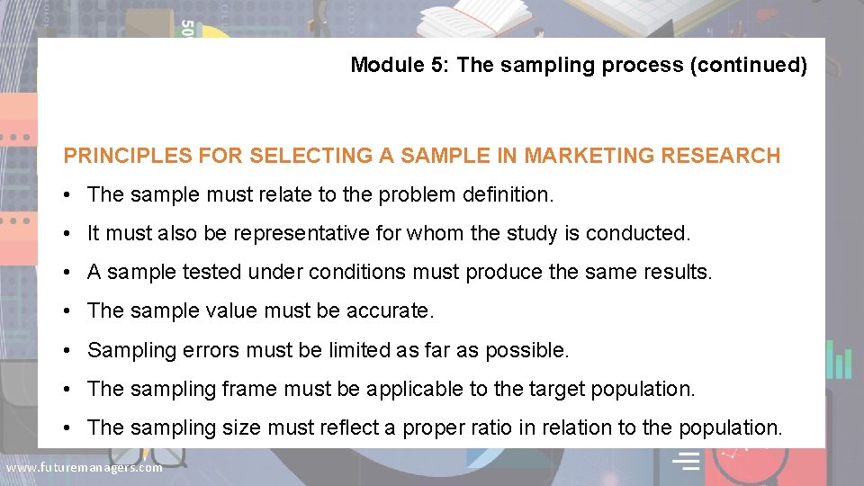 Module 5: The sampling process (continued) PRINCIPLES FOR SELECTING A SAMPLE IN MARKETING RESEARCH