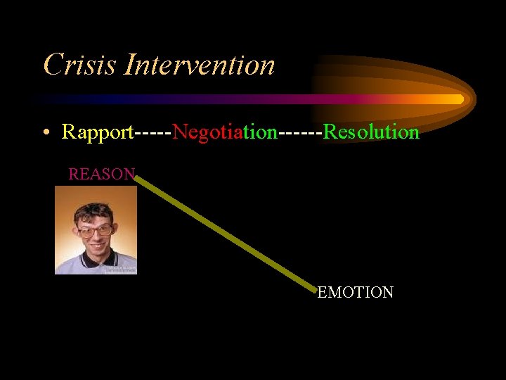 Crisis Intervention • Rapport-----Negotiation------Resolution REASON EMOTION 