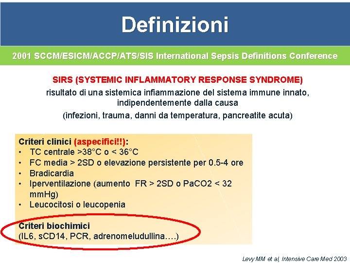 Definizioni 2001 SCCM/ESICM/ACCP/ATS/SIS International Sepsis Definitions Conference SIRS (SYSTEMIC INFLAMMATORY RESPONSE SYNDROME) risultato di