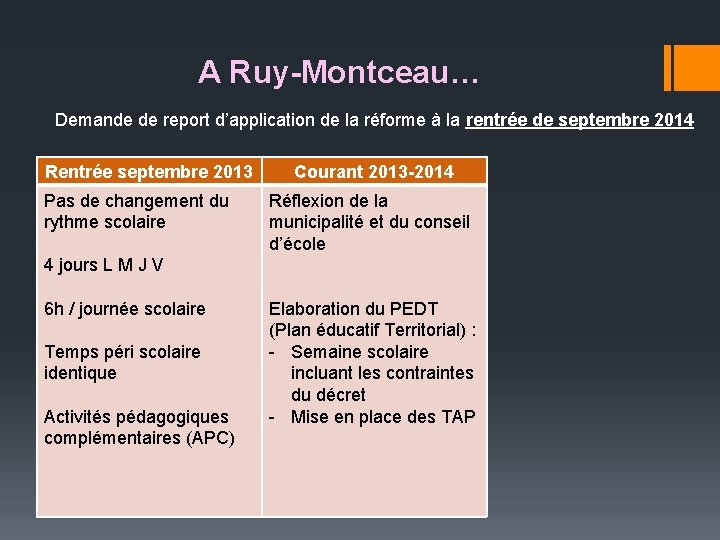 A Ruy-Montceau… Demande de report d’application de la réforme à la rentrée de septembre