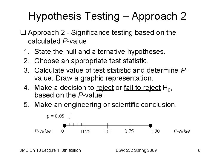 Hypothesis Testing – Approach 2 q Approach 2 - Significance testing based on the