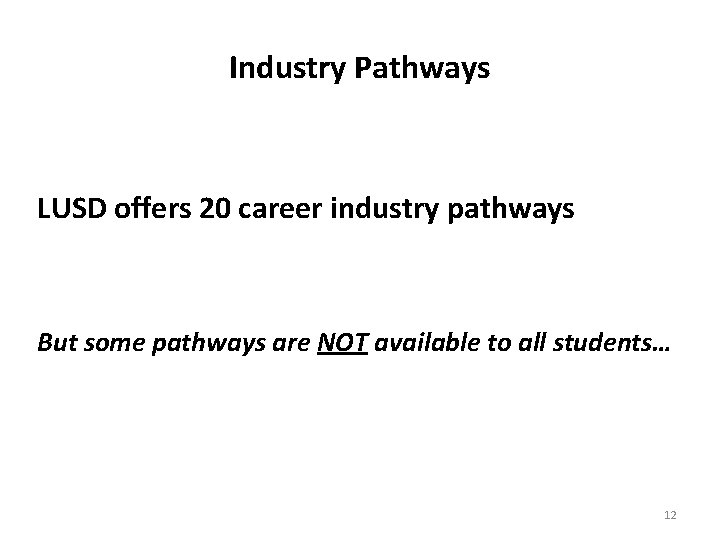 Industry Pathways LUSD offers 20 career industry pathways But some pathways are NOT available