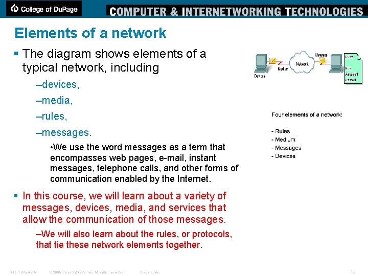 Elements of a network § The diagram shows elements of a typical network, including