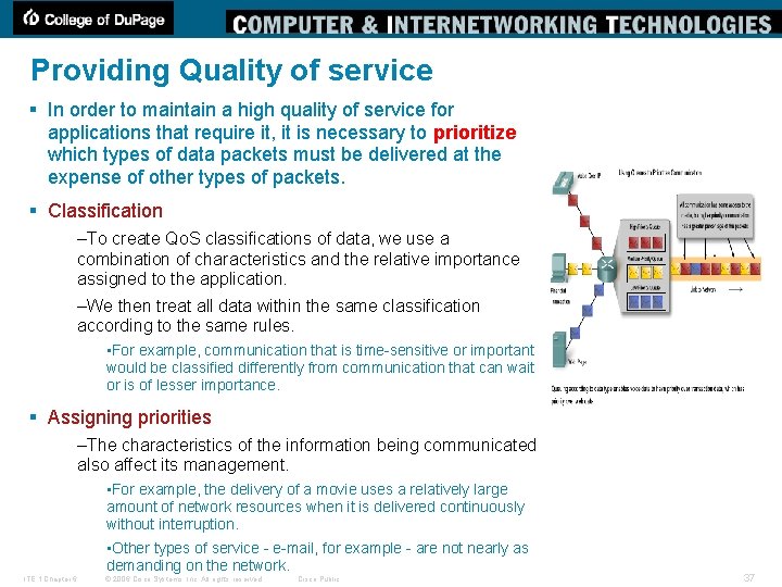 Providing Quality of service § In order to maintain a high quality of service