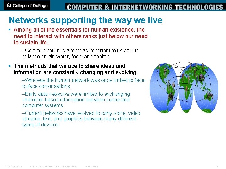 Networks supporting the way we live § Among all of the essentials for human