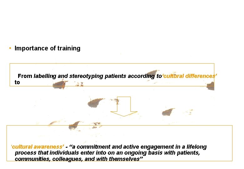 • Importance of training From labelling and stereotyping patients according to‘cultural differences’ to