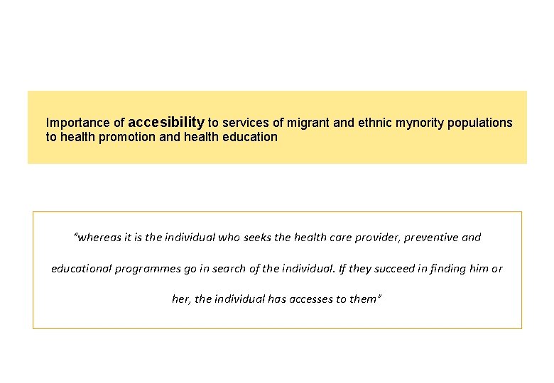  Importance of accesibility to services of migrant and ethnic mynority populations to health