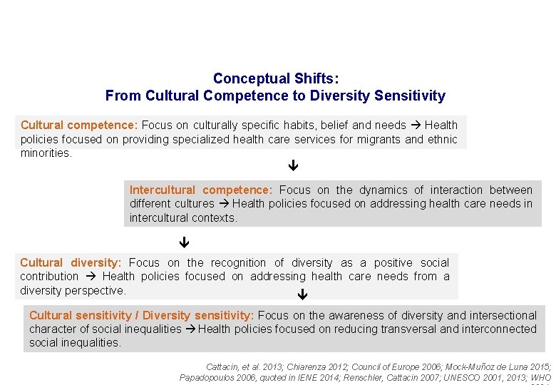 Conceptual Shifts: From Cultural Competence to Diversity Sensitivity Cultural competence: Focus on culturally specific