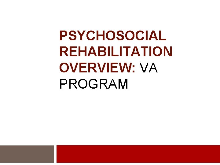 PSYCHOSOCIAL REHABILITATION OVERVIEW: VA PROGRAM 