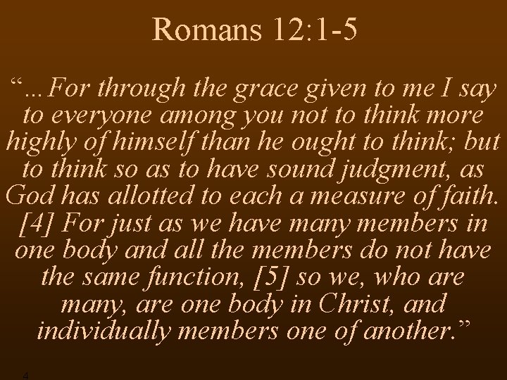 Romans 12: 1 -5 “…For through the grace given to me I say to