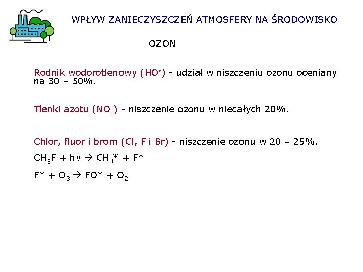 WPŁYW ZANIECZYSZCZEŃ ATMOSFERY NA ŚRODOWISKO OZON Rodnik wodorotlenowy (HO • ) - udział w