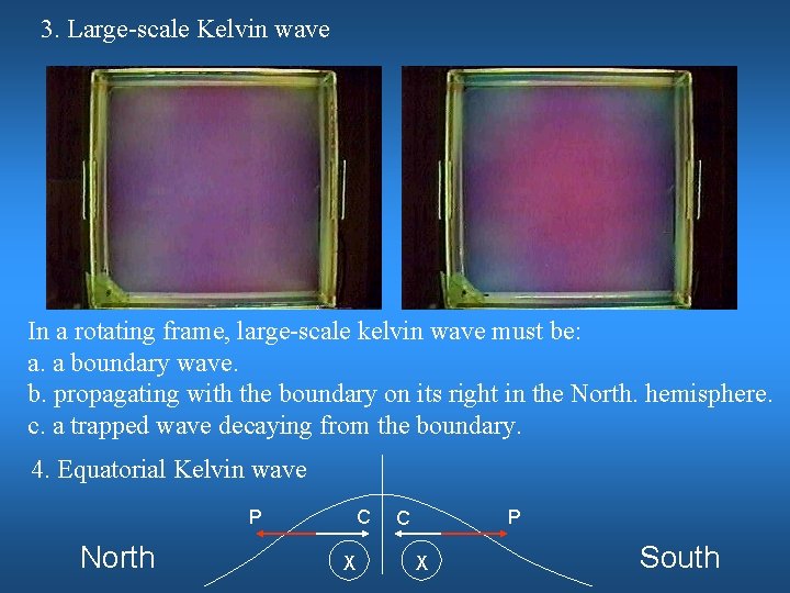 3. Large-scale Kelvin wave In a rotating frame, large-scale kelvin wave must be: a.