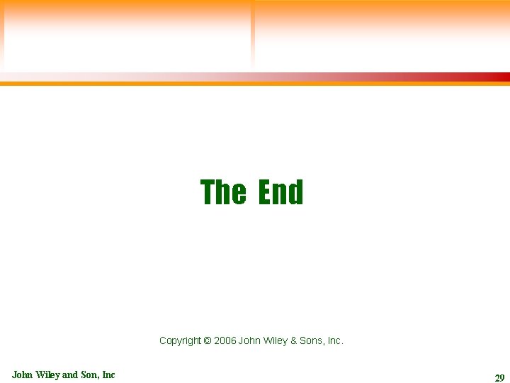 The End Copyright © 2006 John Wiley & Sons, Inc. John Wiley and Son,