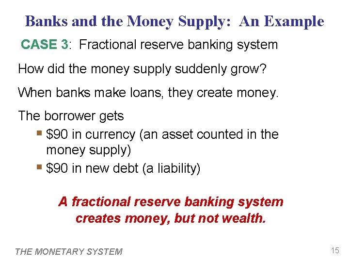 Banks and the Money Supply: An Example CASE 3: Fractional reserve banking system How