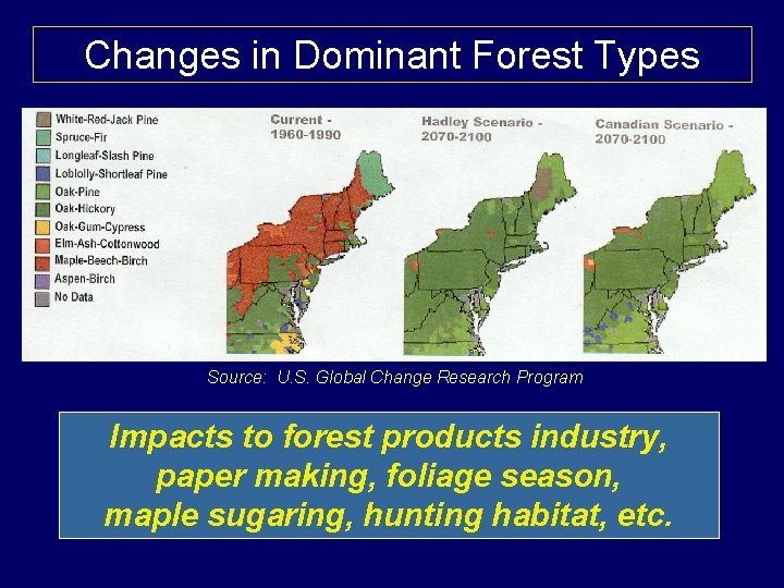 Changes in Dominant Forest Types Source: U. S. Global Change Research Program Impacts to