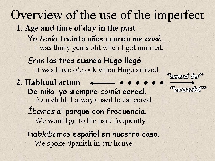 Overview of the use of the imperfect 1. Age and time of day in