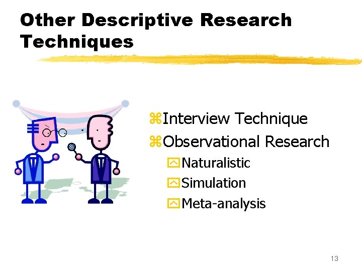 Other Descriptive Research Techniques z. Interview Technique z. Observational Research y. Naturalistic y. Simulation