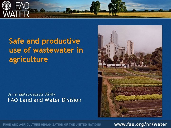 Safe and productive use of wastewater in agriculture Javier Mateo-Sagasta Dávila FAO Land Water