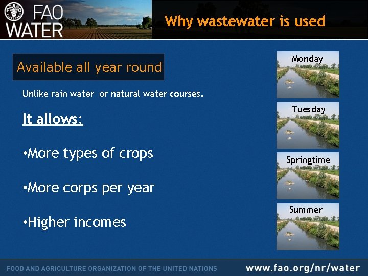 Why wastewater is used Available all year round Monday Unlike rain water or natural
