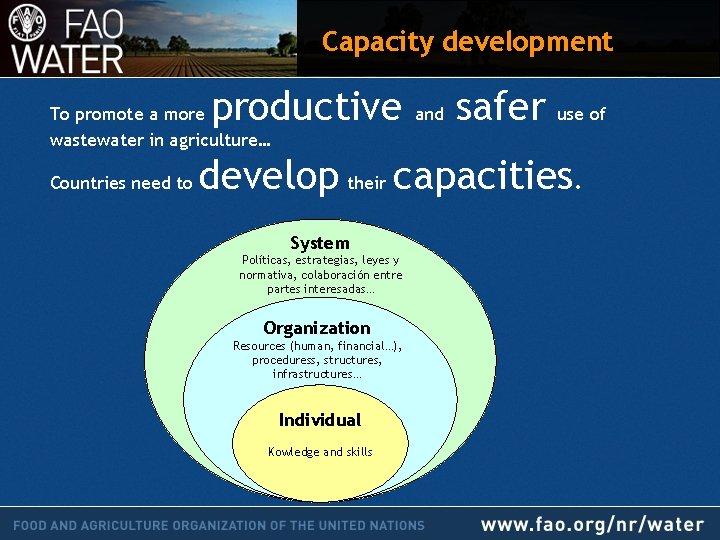 Capacity development productive To promote a more wastewater in agriculture… Countries need to and