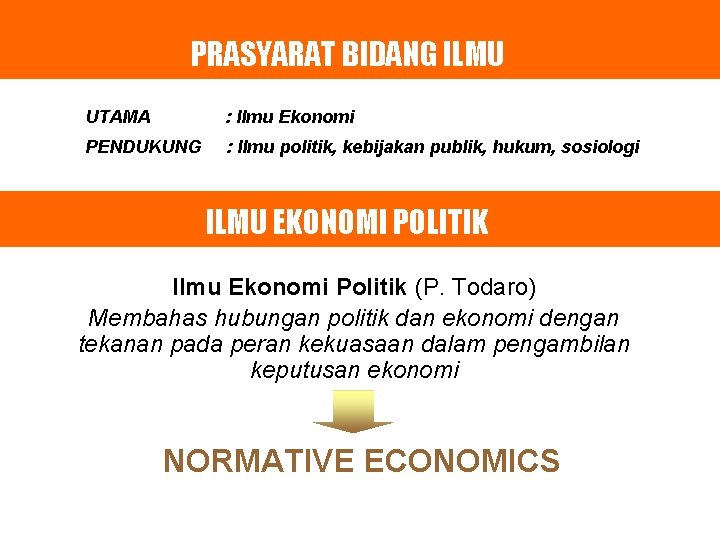 PRASYARAT BIDANG ILMU UTAMA : Ilmu Ekonomi PENDUKUNG : Ilmu politik, kebijakan publik, hukum,