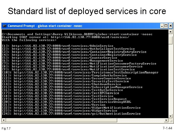 Standard list of deployed services in core Fig 7. 7 7 -1. 44 