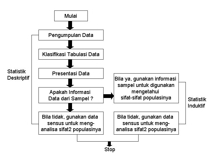 Mulai Pengumpulan Data Klasifikasi Tabulasi Data Statistik Deskriptif Presentasi Data Apakah Informasi Data dari