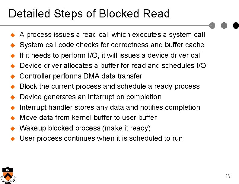 Detailed Steps of Blocked Read u u u A process issues a read call