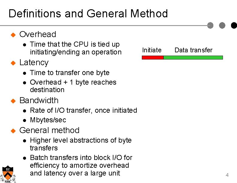 Definitions and General Method u Overhead l u l Data transfer Time to transfer