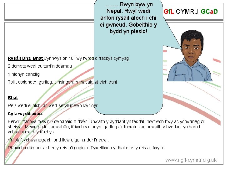 ……. Rwyn byw yn Nepal. Rwyf wedi NGf. L CYMRU GCa. D anfon rysáit