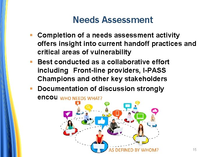 Needs Assessment Completion of a needs assessment activity offers insight into current handoff practices