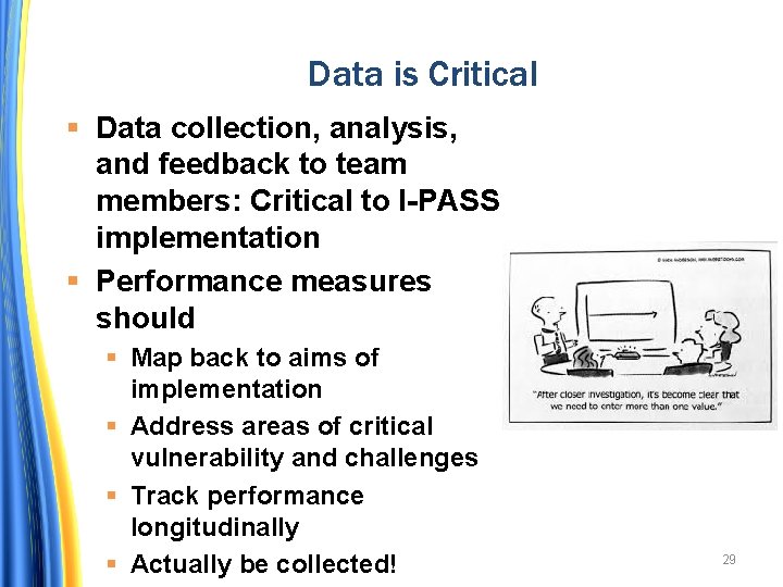 Data is Critical Data collection, analysis, and feedback to team members: Critical to I-PASS