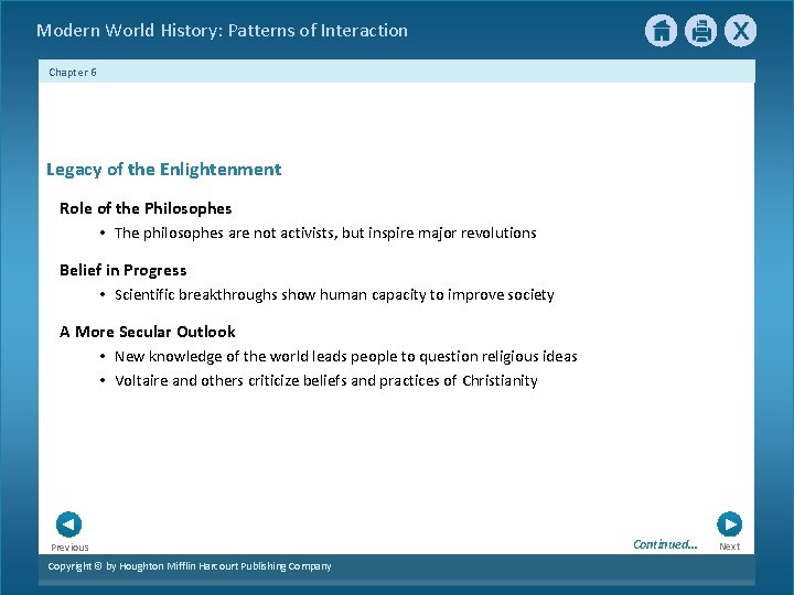 Modern World History: Patterns of Interaction Chapter 6 Legacy of the Enlightenment Role of