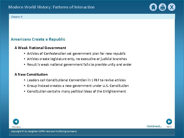 Modern World History: Patterns of Interaction Chapter 6 Americans Create a Republic A Weak