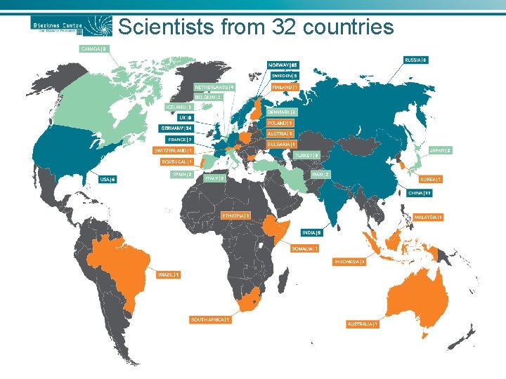 Scientists from 32 countries ICELAND (1) FINLAND (1) SWEDEN (3) DENMARK (1) SWITZERLAND (1)