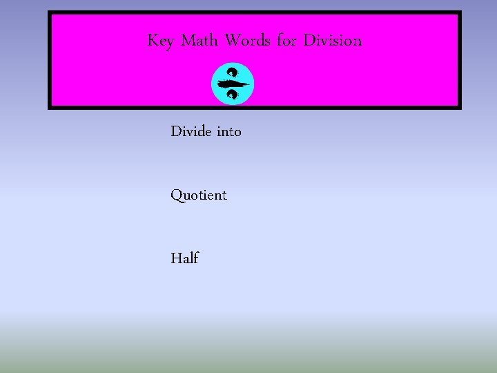 Key Math Words for Division Divide into Quotient Half 