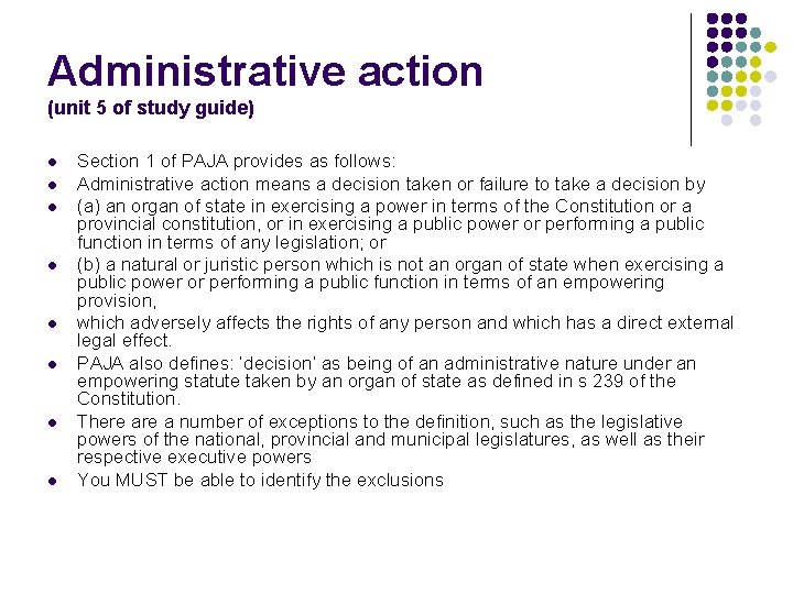 Administrative action (unit 5 of study guide) l l l l Section 1 of
